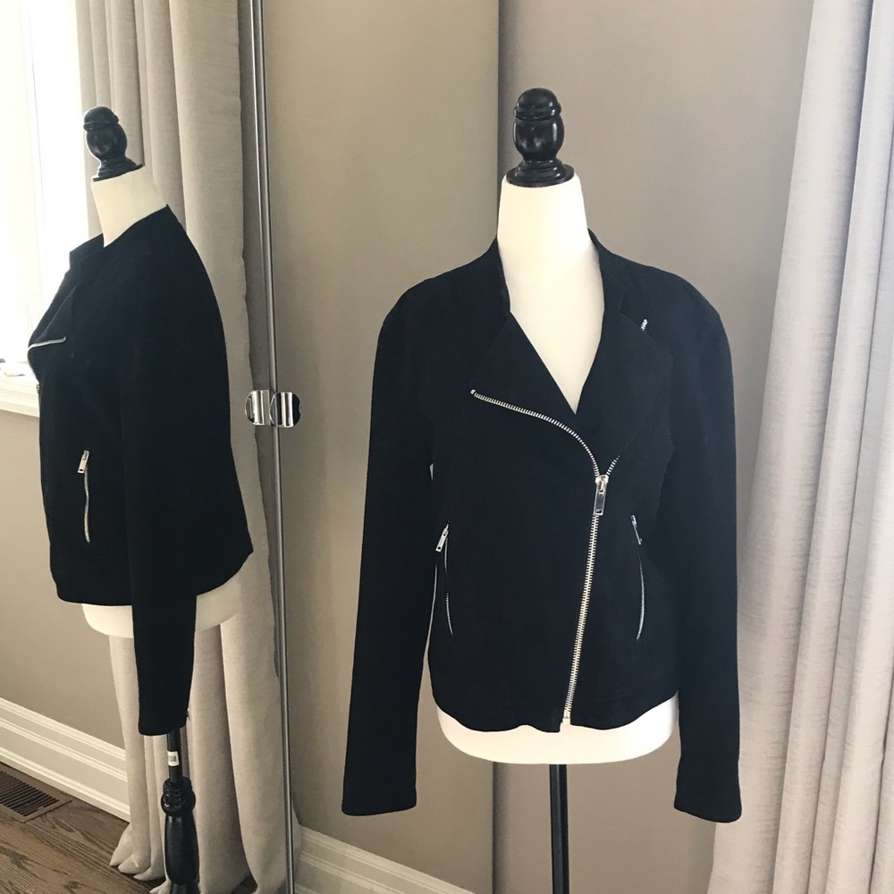 💯Real Suede Massimo Dutti Navy Moto Jacket - Picture 2 of 12